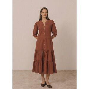 Veronica Beard Dress Womens XL Tiered Midi Rust Minimalist Boho Chic Davenport